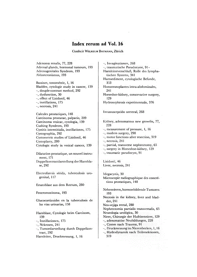 First page of Index rerum ad Vol. 16