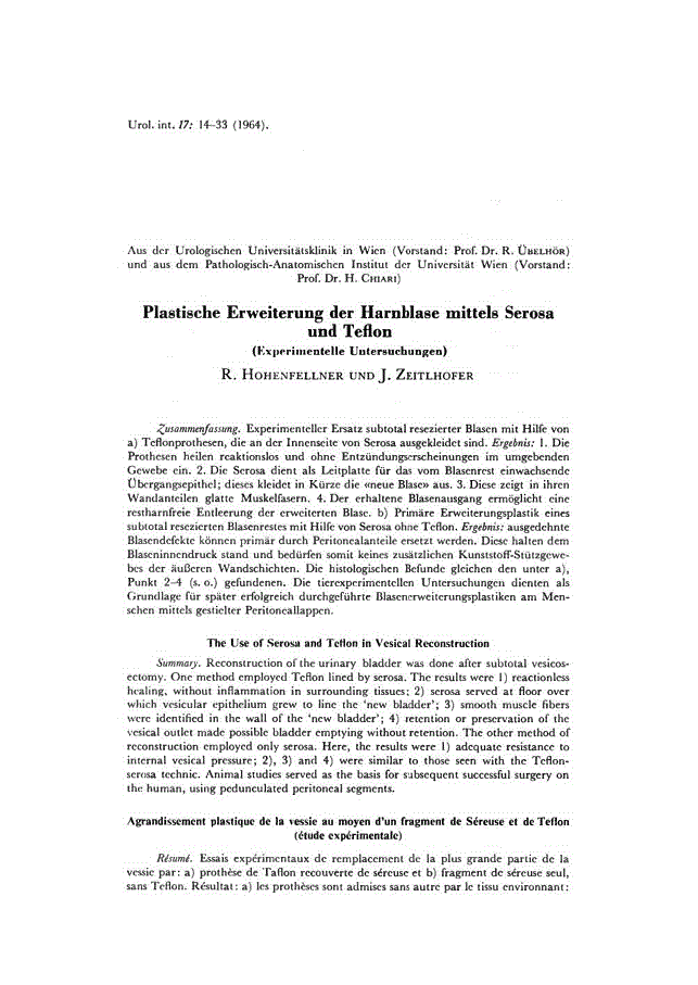 First page of Plastische Erweiterung der Harnblase mittels Serosa und Teflon