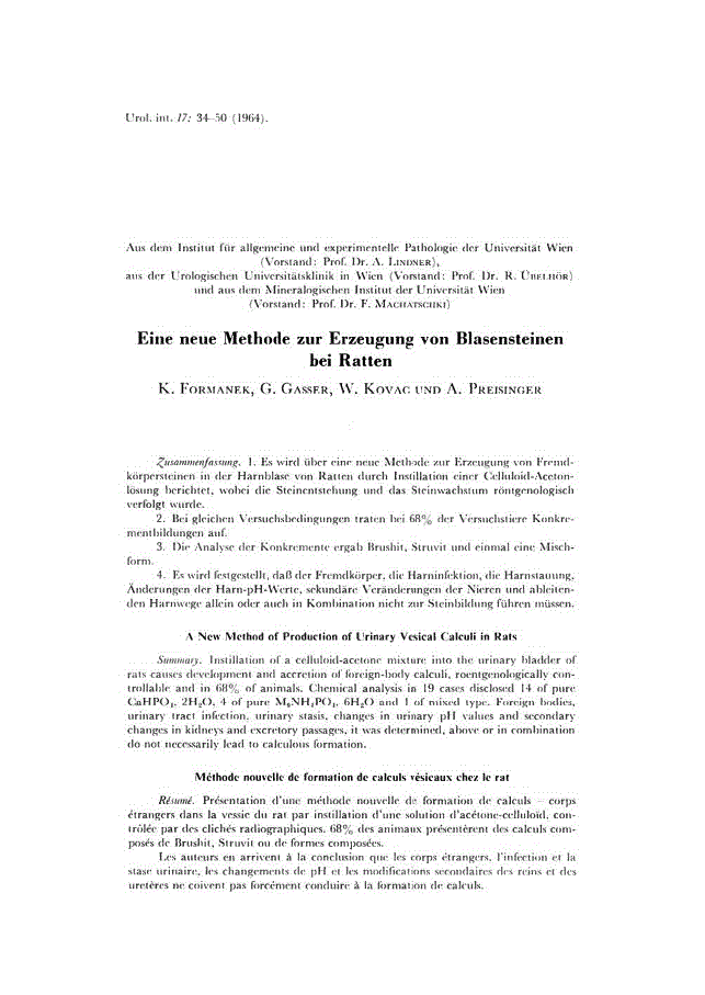 First page of Eine neue Methode zur Erzeugung von Blasensteinen bei Ratten
