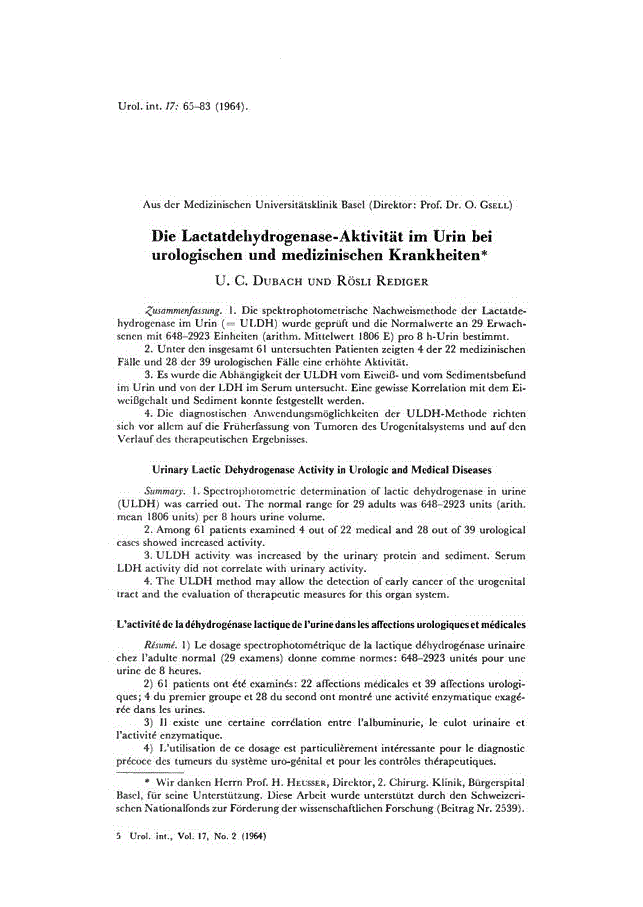 First page of Die Lactatdehydrogenase-Aktivität im Urin bei urologischen und medizinischen Krankheiten