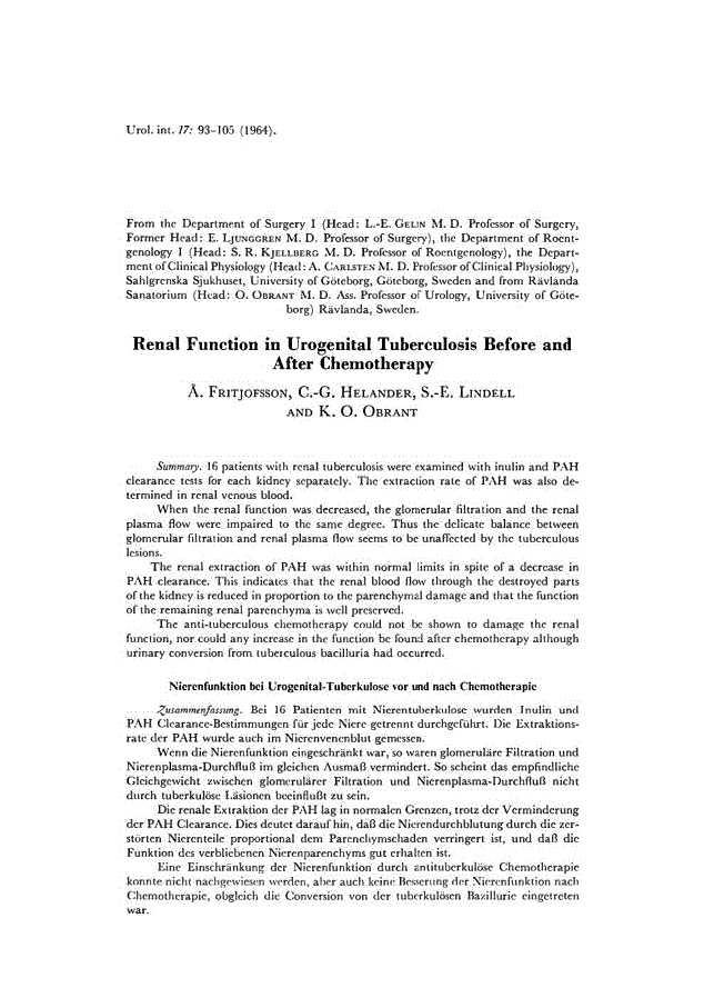 First page of Renal Function in Urogenital Tuberculosis Before and After Chemotherapy