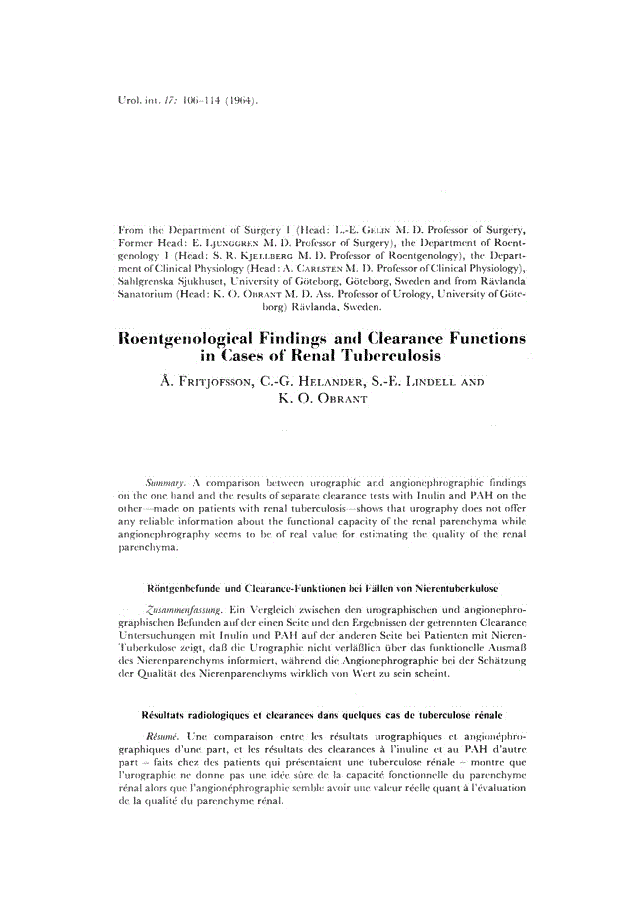 First page of Roentgenological Findings and Clearance Functions in Cases of Renal Tuberculosis