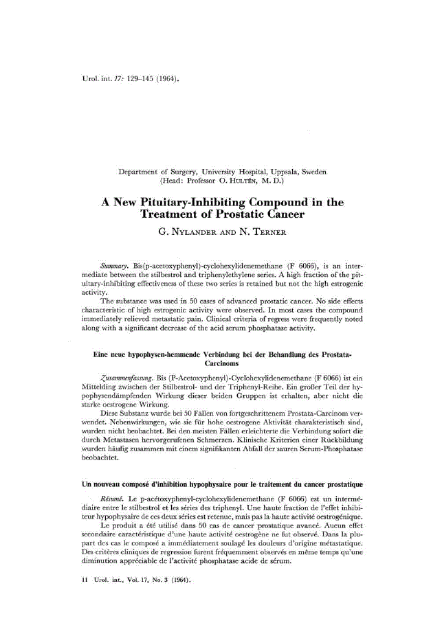 First page of A New Pituitary-Inhibiting Compound in the Treatment of Prostatic Cancer