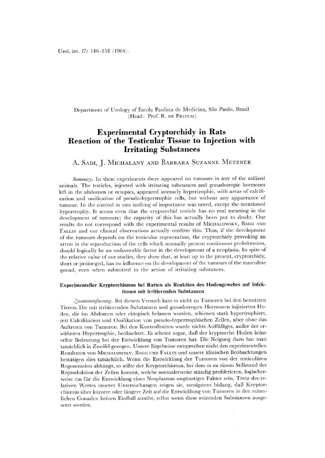 First page of Experimental Cryptorchidy in Rats Reaction of the Testicular Tissue to Injection with Irritating Substances