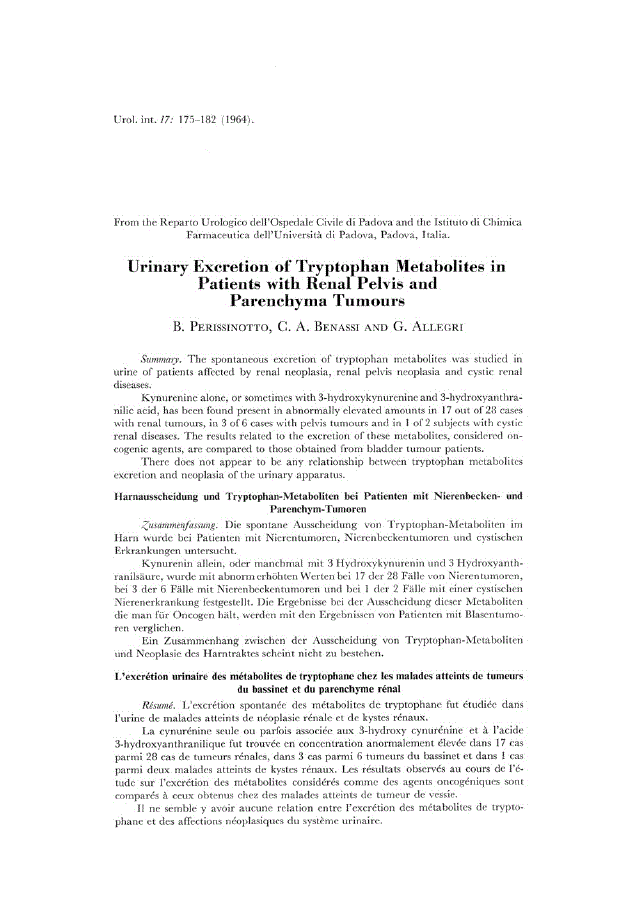 First page of Urinary Excretion of Tryptophan Metabolites in Patients with Renal Pelvis and Parenchyma Tumours