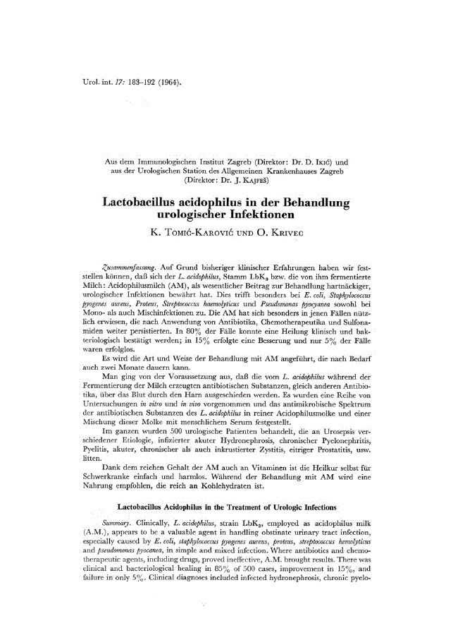 First page of Lactobacillus acidophilus in der Behandlung urologischer Infektionen