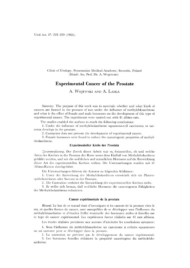 First page of Experimental Cancer of the Prostate