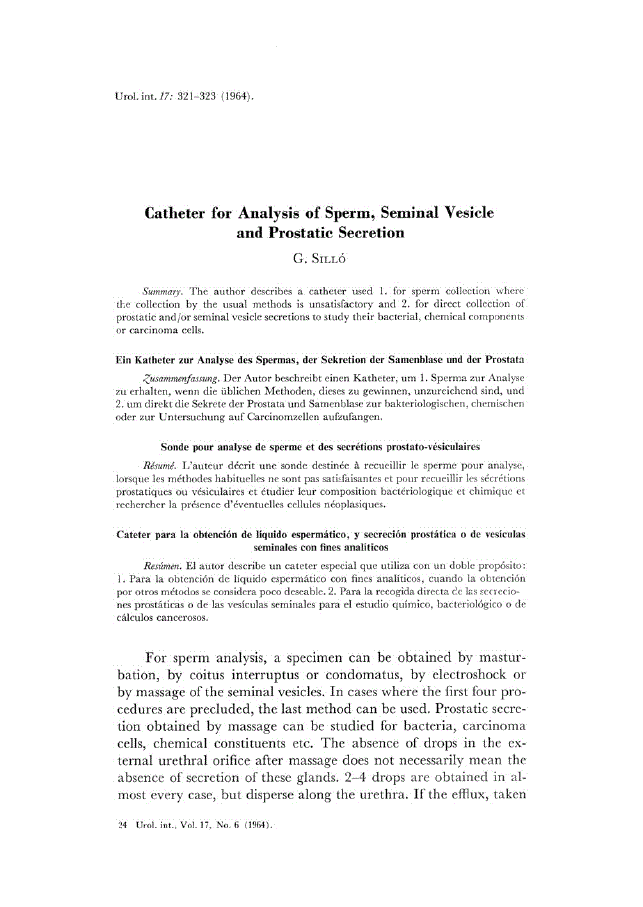 First page of Catheter for Analysis of Sperm, Seminal Vesicle and Prostatic Secretion