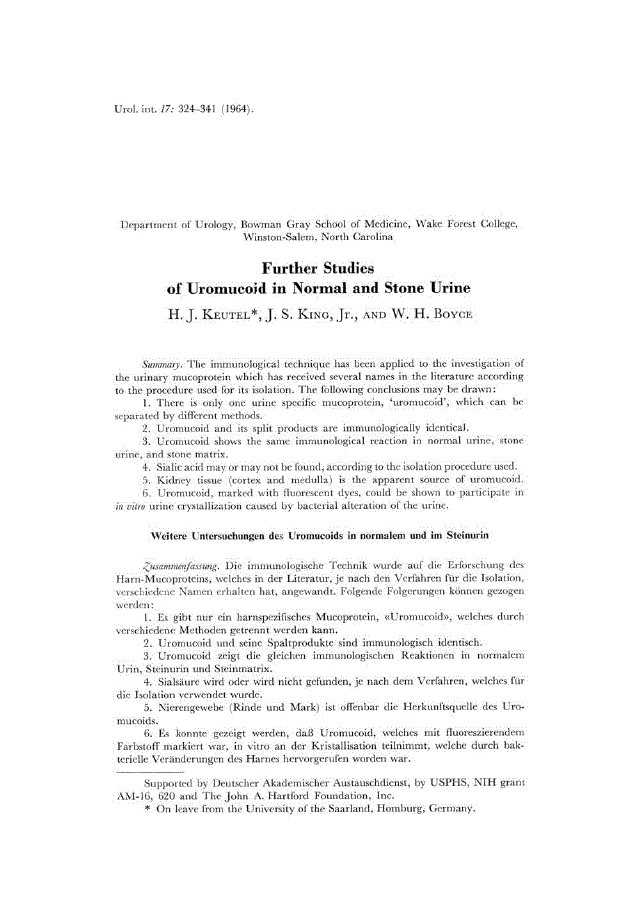 First page of Further Studies of Uromucoid in Normal and Stone Urine
