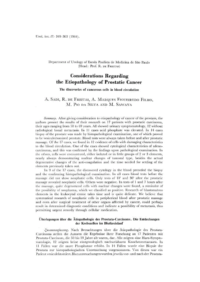First page of Considerations Regarding the Etiopathology of Prostatic Cancer<subtitle>The discoveries of cancerous cells in blood circulation</subtitle>