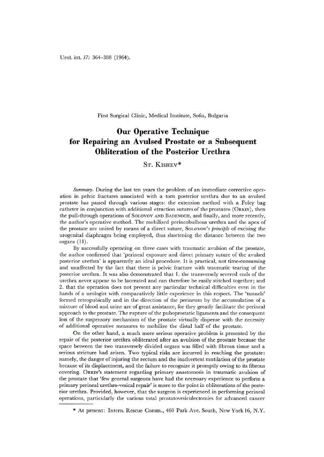 First page of Our Operative Technique for Repairing an Avulsed Prostate or a Subsequent Obliteration of the Posterior Urethra
