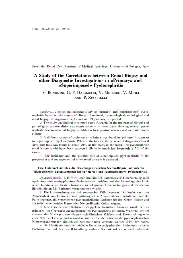 First page of A Study of the Correlations between Renal Biopsy and other Diagnostic Investigations in «Primary» and «Superimposed» Pyelonephritis