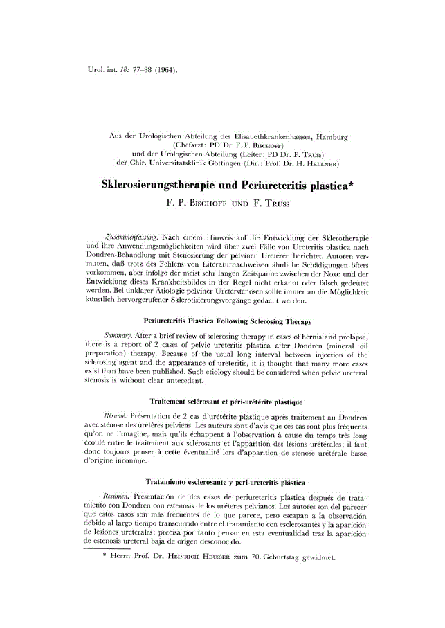 First page of Sklerosierungstherapie und Periureteritis plastica