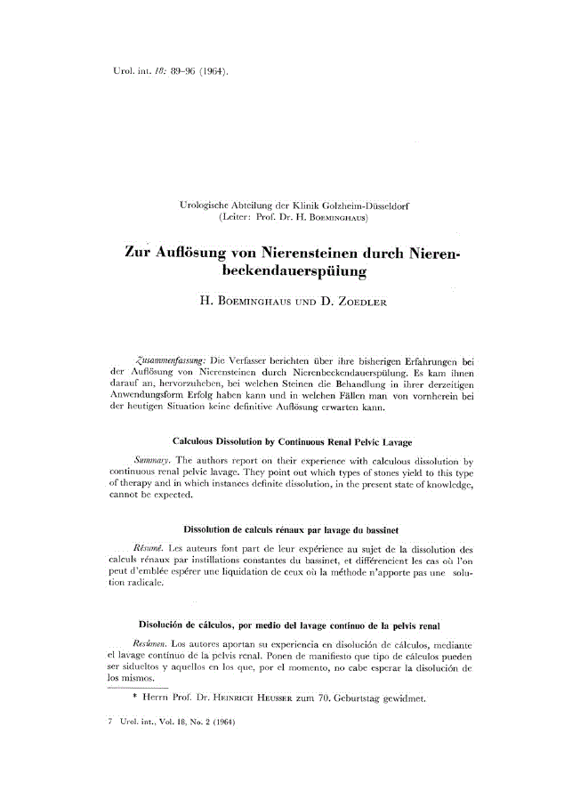 First page of Zur Auflösung von Nierensteinen durch Nierenbeckendauerspülung