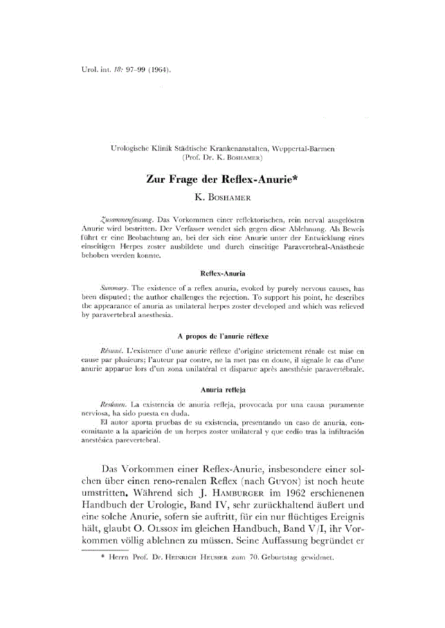 First page of Zur Frage der Reflex-Anurie