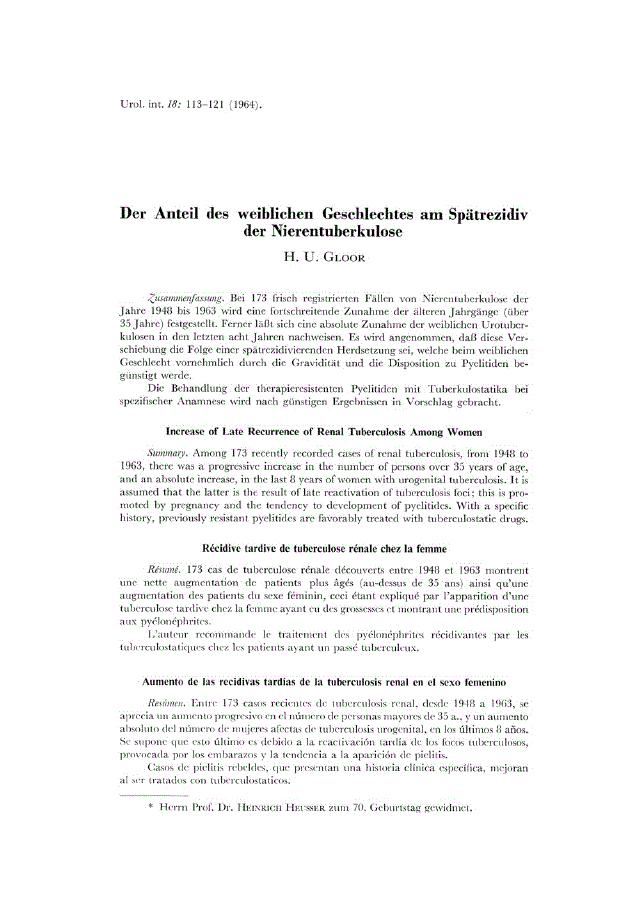 First page of Der Anteil des weiblichen Geschlechtes am Spätrezidiv der Nierentuberkulose