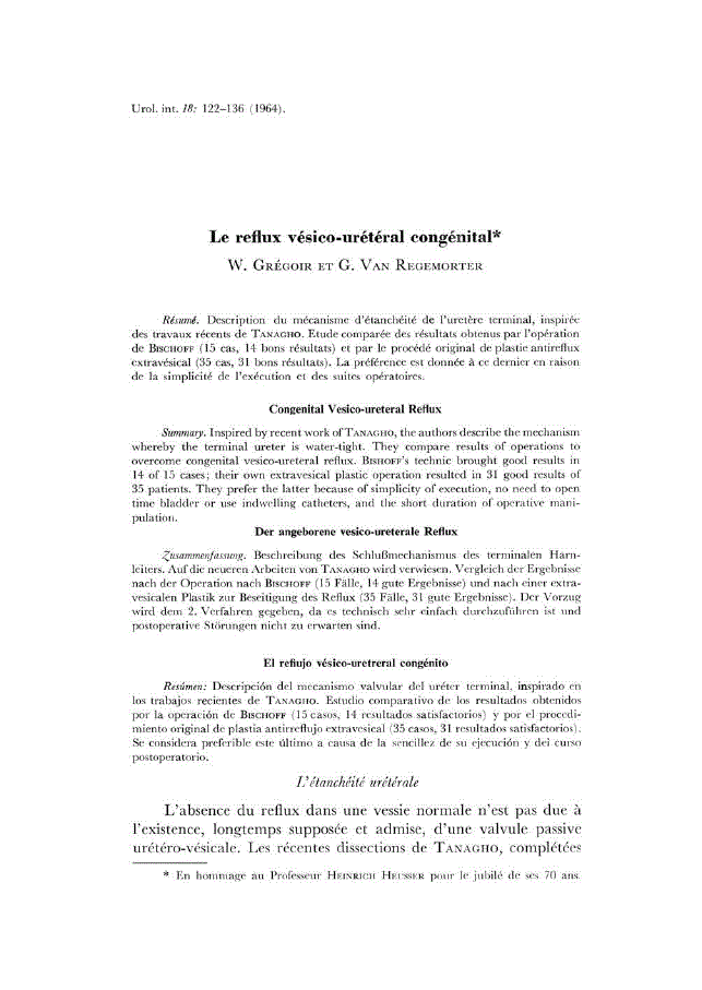 First page of Le reflux vésico-urétéral congénital