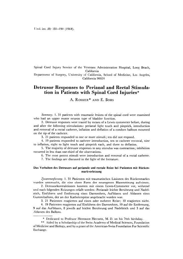 First page of Detrusor Responses to Perianal and Rectal Stimulation in Patients with Spinal Cord Injuries