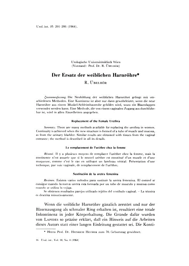First page of Der Ersatz der weiblichen Harnröhre