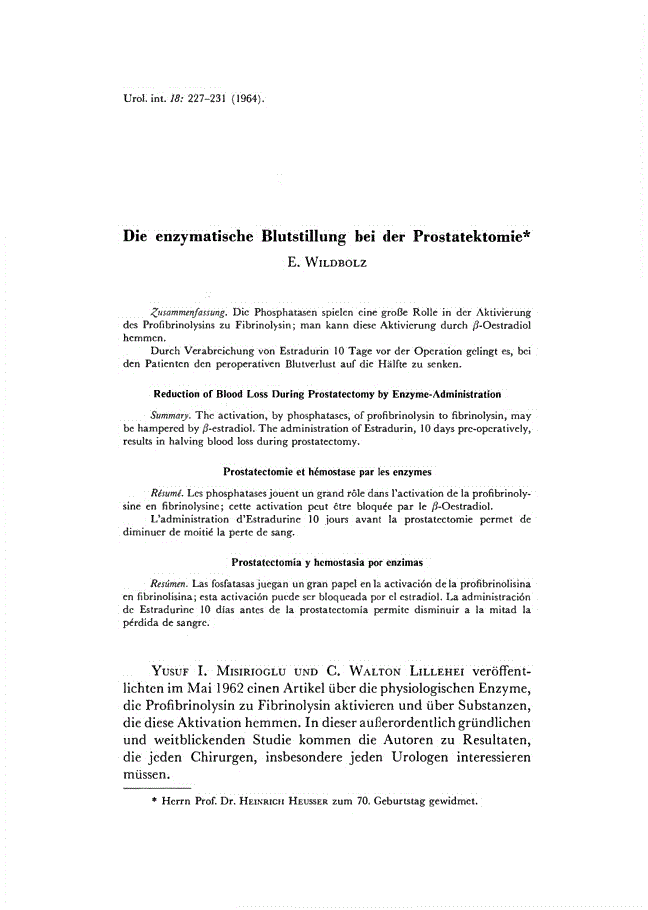 First page of Die enzymatische Blutstillung bei der Prostatektomie
