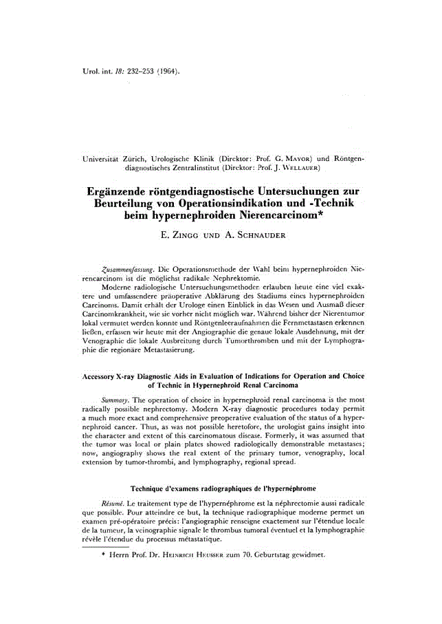 First page of Ergänzende röntgendiagnostische Untersuchungen zur Beurteilung von Operationsindikation und – Technik beim hypernephroiden Nierencarcinom
