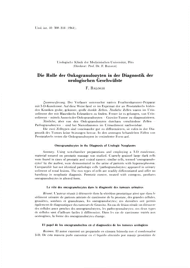 First page of Die Rolle der Onkogranulozyten in der Diagnostik der urologischen Geschwülste