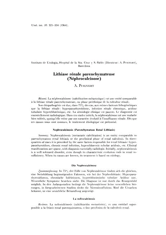 First page of Lithiase rénale parenchymateuse (Néphrocalcinose)