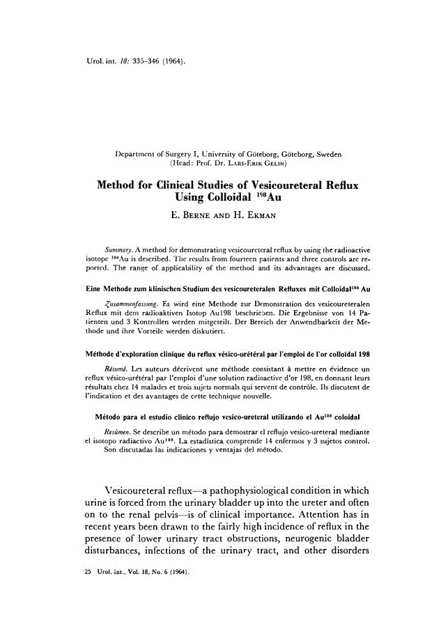 First page of Method for Clinical Studies of Vesicoureteral Reflux Using Colloidal <sup>198</sup>Au