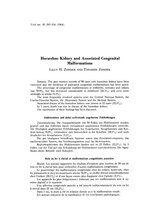 First page of Horseshoe Kidney and Associated Congenital Malformations