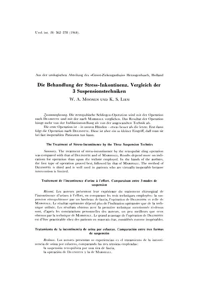 First page of Die Behandlung der Stress-Inkontinenz. Vergleich der 3 Suspensionstechniken