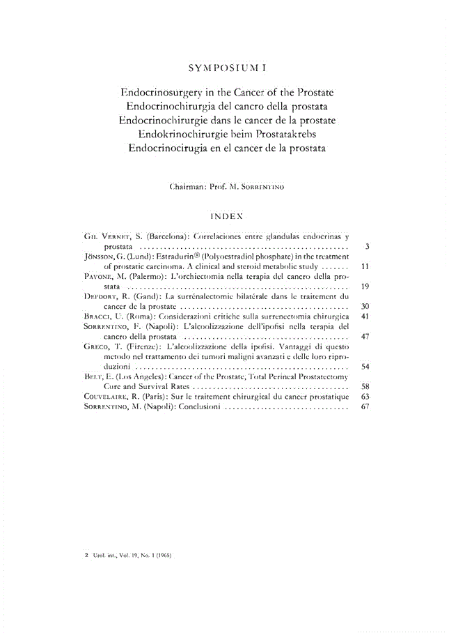 First page of Symposium I: Endocrinosurgery in the Cancer of the Prostate