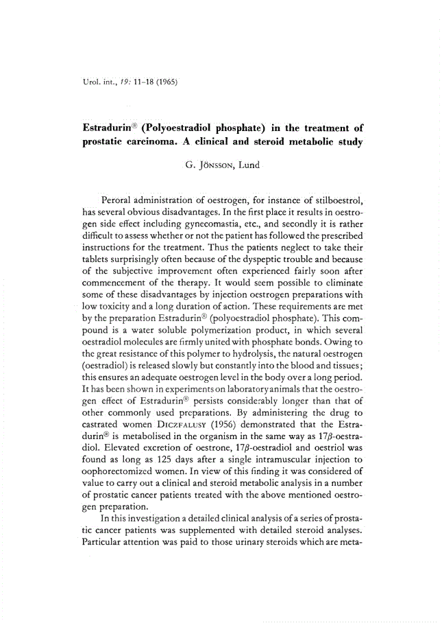 First page of Estradurin® (Polyoestradiol phosphate) in the treatment of prostatic carcinoma. A clinical and steroid metabolic study