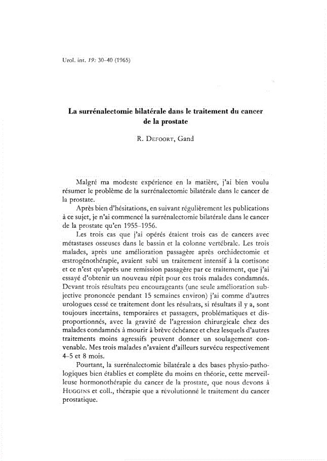 First page of La surrénalectomie bilatérale dans le traitement du cancer de la prostate