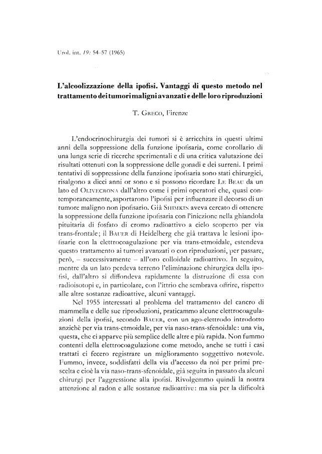 First page of L'alcoolizzazione della ipofisi. Vantaggi di questo metodo nel trattamento deitumorimaligni avanzati e delle loro riproduzioni