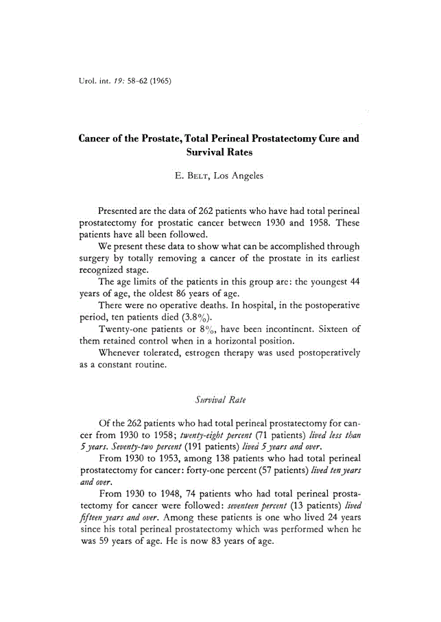 First page of Cancer of the Prostate, Total Perineal Prostatectomy Cure and Survival Rates