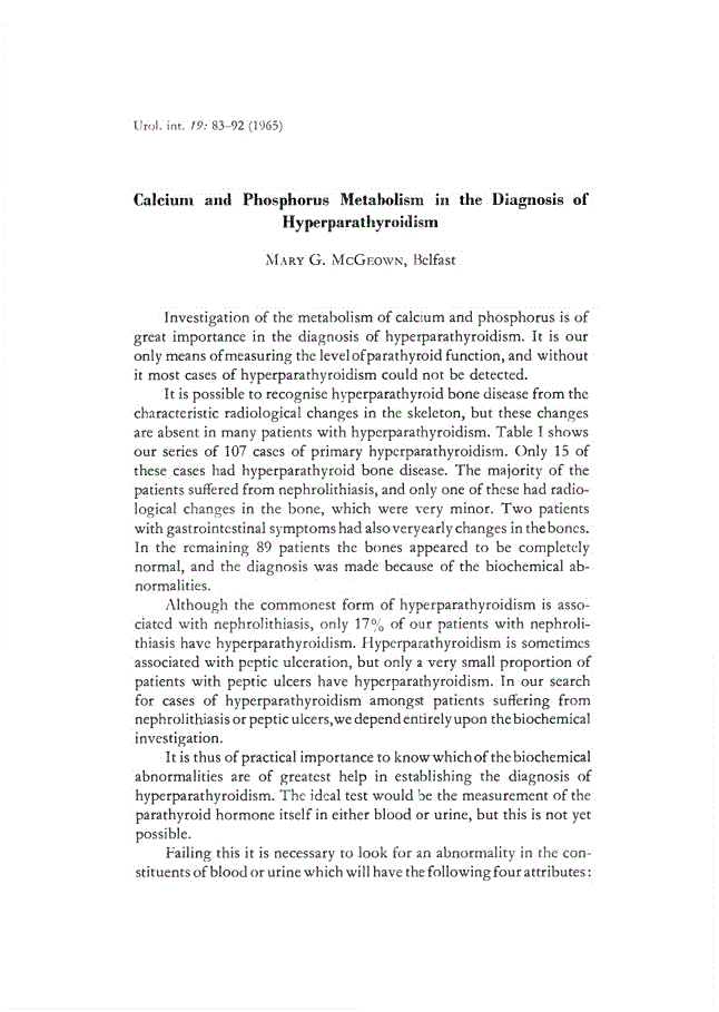 First page of Calcium and Phosphorus Metabolism in the Diagnosis of Hyperparathyroidism