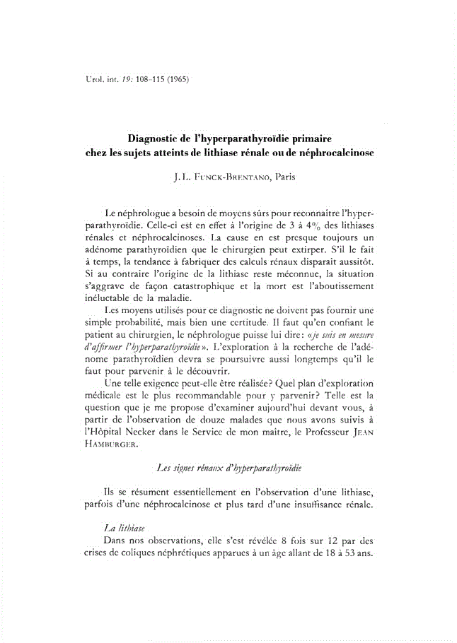 First page of Diagnostic de l'hyperparathyroïdie primaire chez les sujets atteints de lithiase rénale oude néphrocalcinose