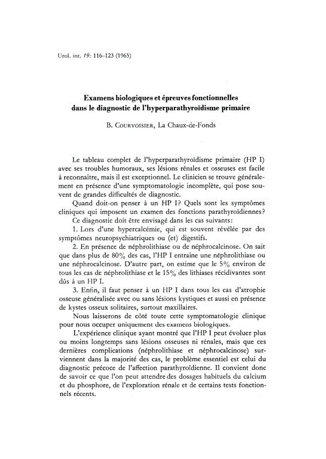 First page of Examens biologiques et épreuves fonctionnelles dans le diagnostic de l'hyperparathyroïdisme primaire