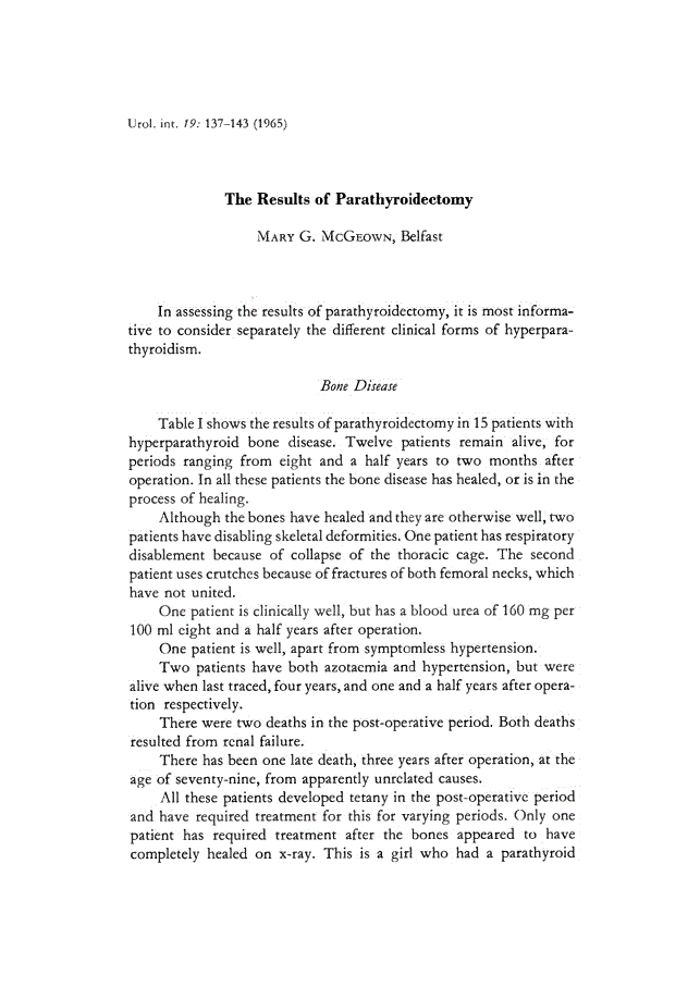 First page of The Results of Parathyroidectomy