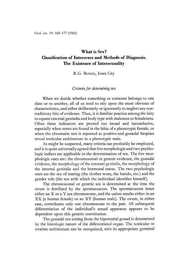 First page of What is Sex? Classification of Intersexes and Methods of Diagnosis. The Existence of Intersexuality