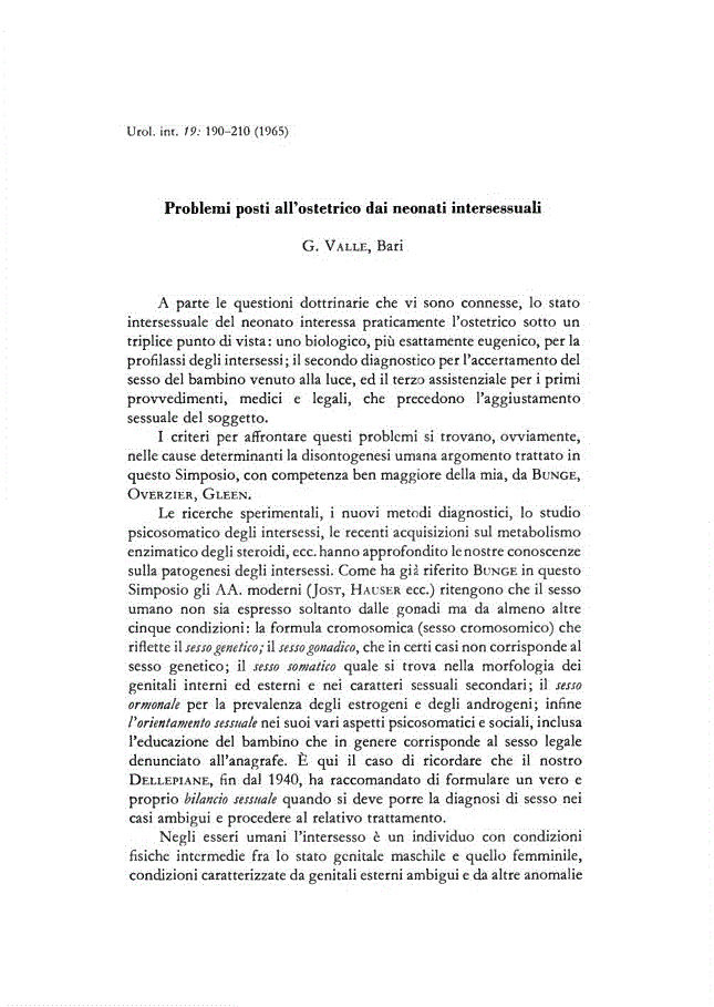 First page of Problemi posti all'ostetrico dai neonati intersessuali