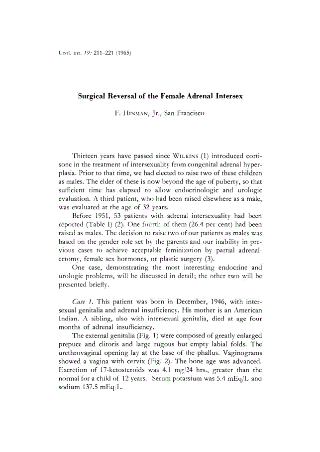 First page of Surgical Reversal of the Female Adrenal Intersex