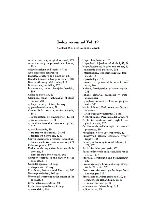 First page of Index rerum ad Vol. 19