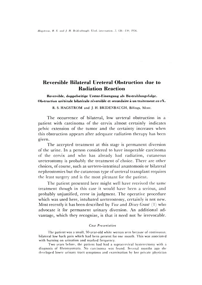 First page of Reversible Bilateral Ureteral Obstruction due to Radiation Reaction
