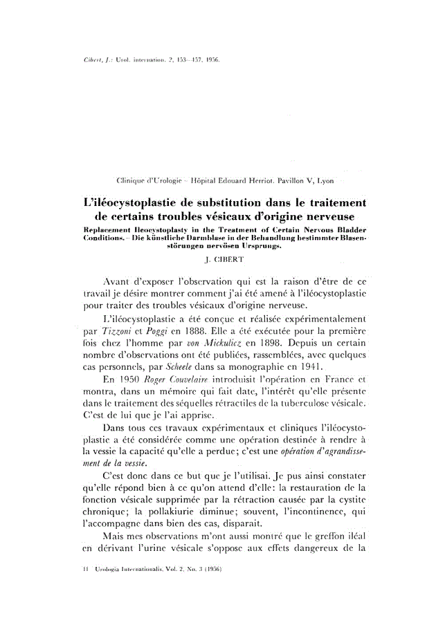 First page of L’iléocystoplastie de substitution dans le traitement de certains troubles vésicaux d’origine nerveuse
