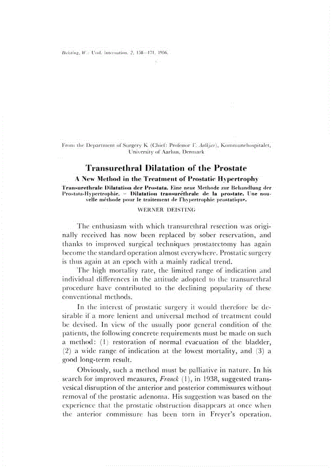First page of Transurethral Dilatation of the Prostate<subtitle>A New Method in the Treatment of Prostatic Hypertrophy</subtitle>