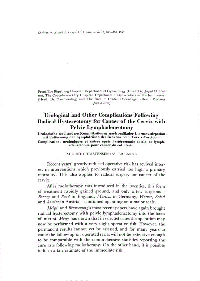 First page of Urological and Other Complications Following Radical Hysterectomy for Cancer of the Cervix with Pelvic Lymphadenectomy