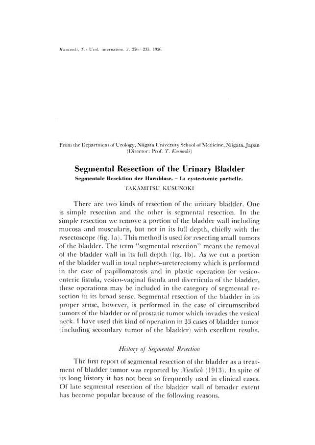 First page of Segmental Resection of the Urinary Bladder