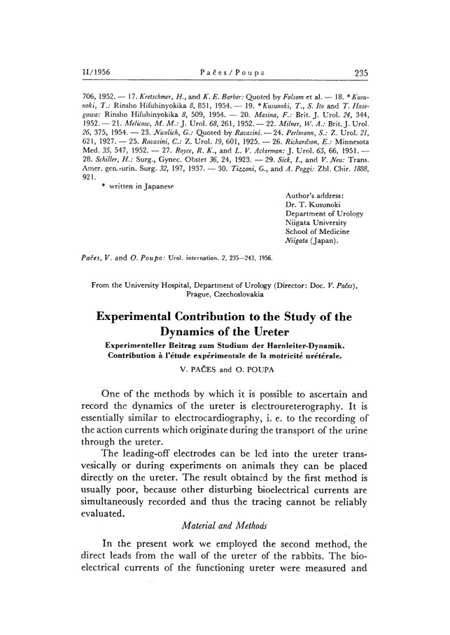 First page of Experimental Contribution to the Study of the Dynamics of the Ureter