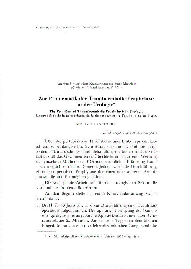 First page of Zur Problematik der Tromboembolie-Prophylaxe in der Urologie